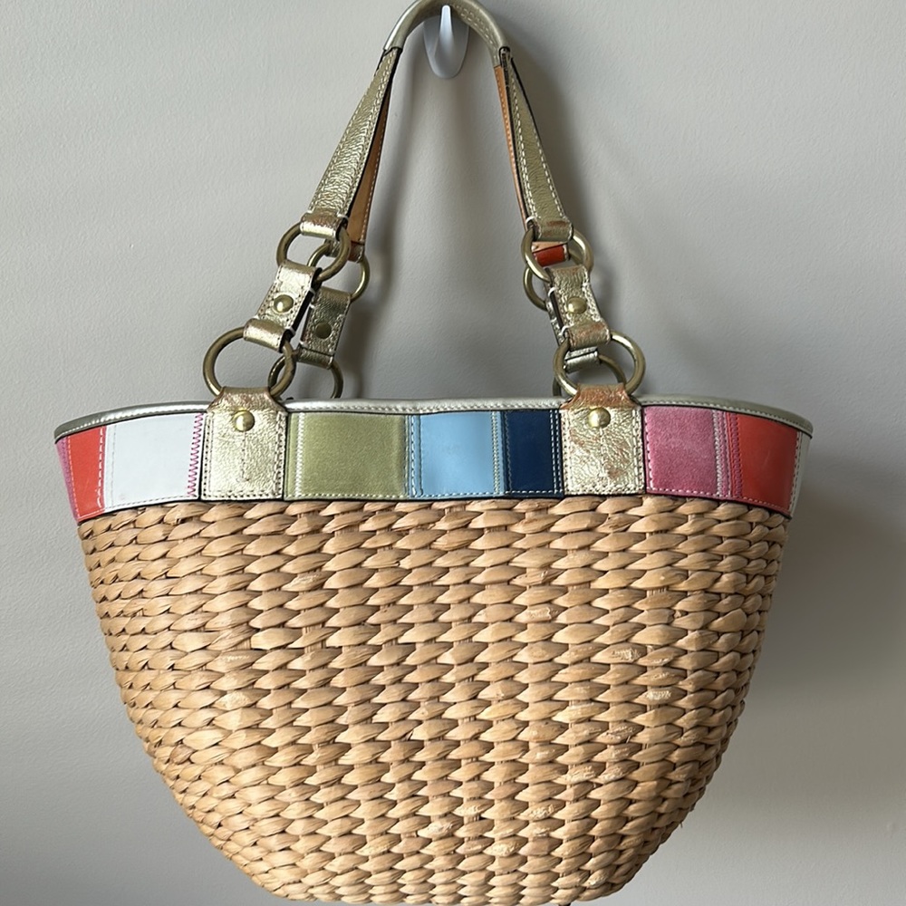 Coach basket weave colorful beach bag - Picture 2 of 6